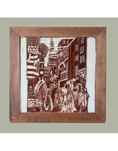 Market Place Sgraffito Tile Panel
